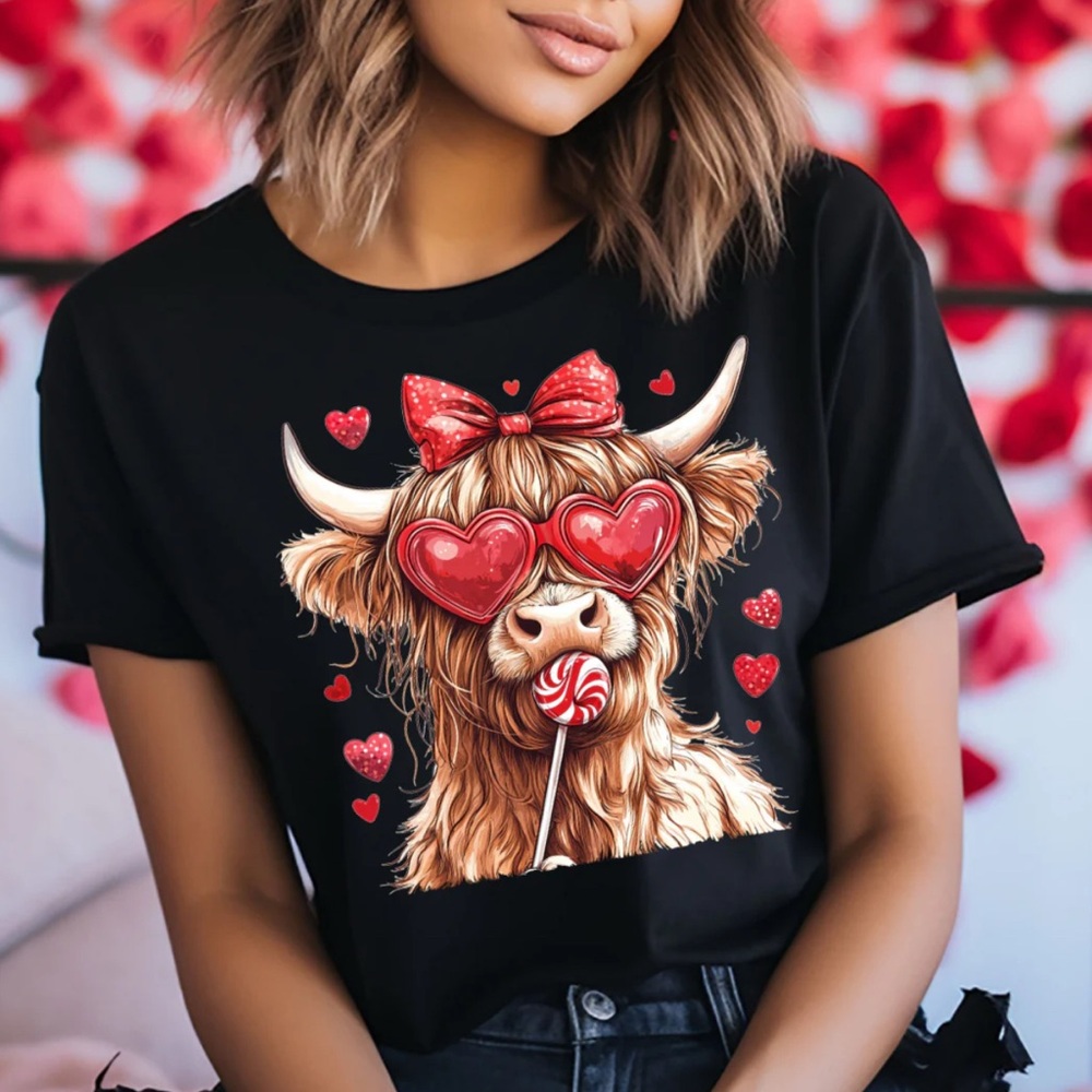 Highland Cow with Lollipop Graphic Tee-100% Cotton, Unisex Sizing S-M-L-XL